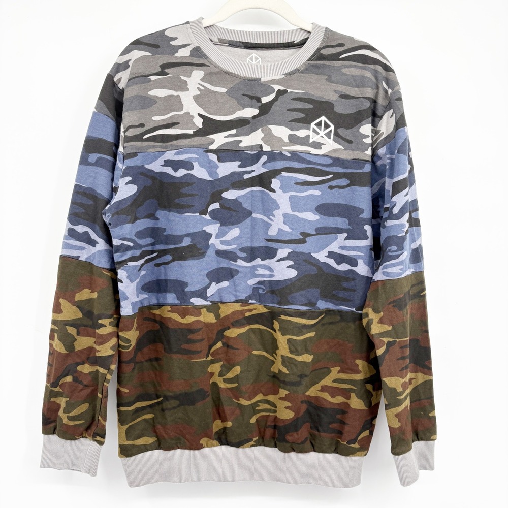 BMFIT Mens Colorblock Camo Streetwear French Terry Athleisure Sweatshirt Size L